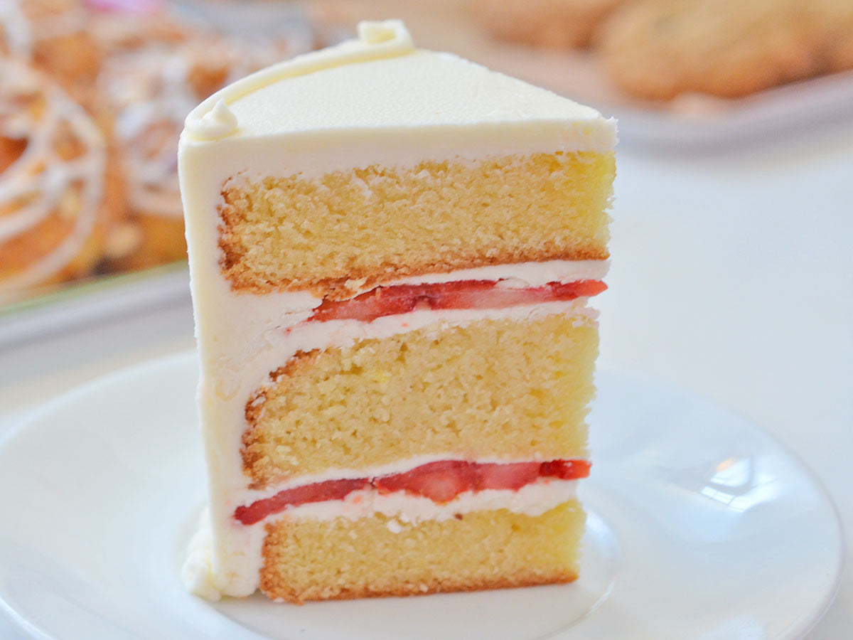gluten-free vanilla strawberry cake slice
